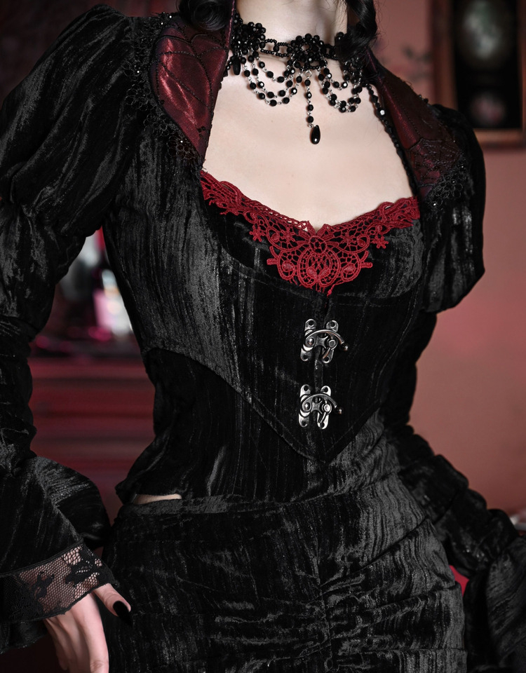 Burgundy & Black Gothic Velvet Top