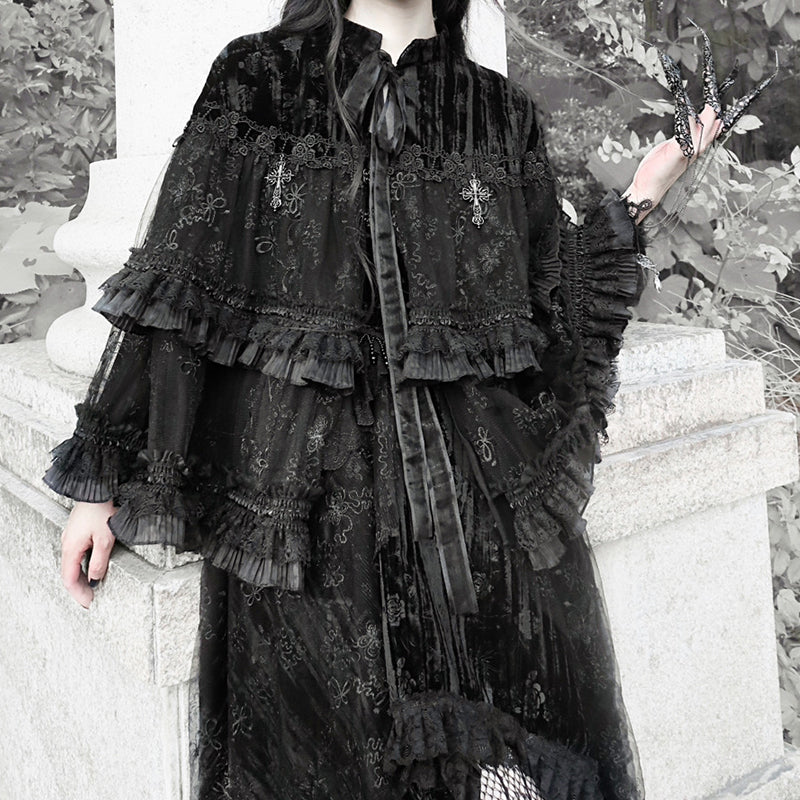 Gothic Lace Cape Shawl with Hood