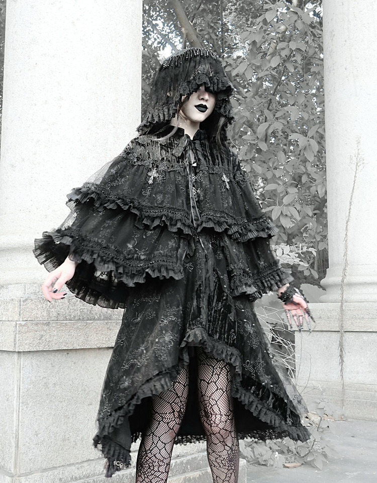 Gothic Lace Cape Shawl with Hood