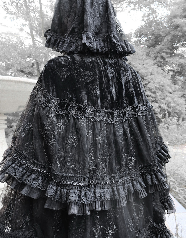 Gothic Lace Cape Shawl with Hood