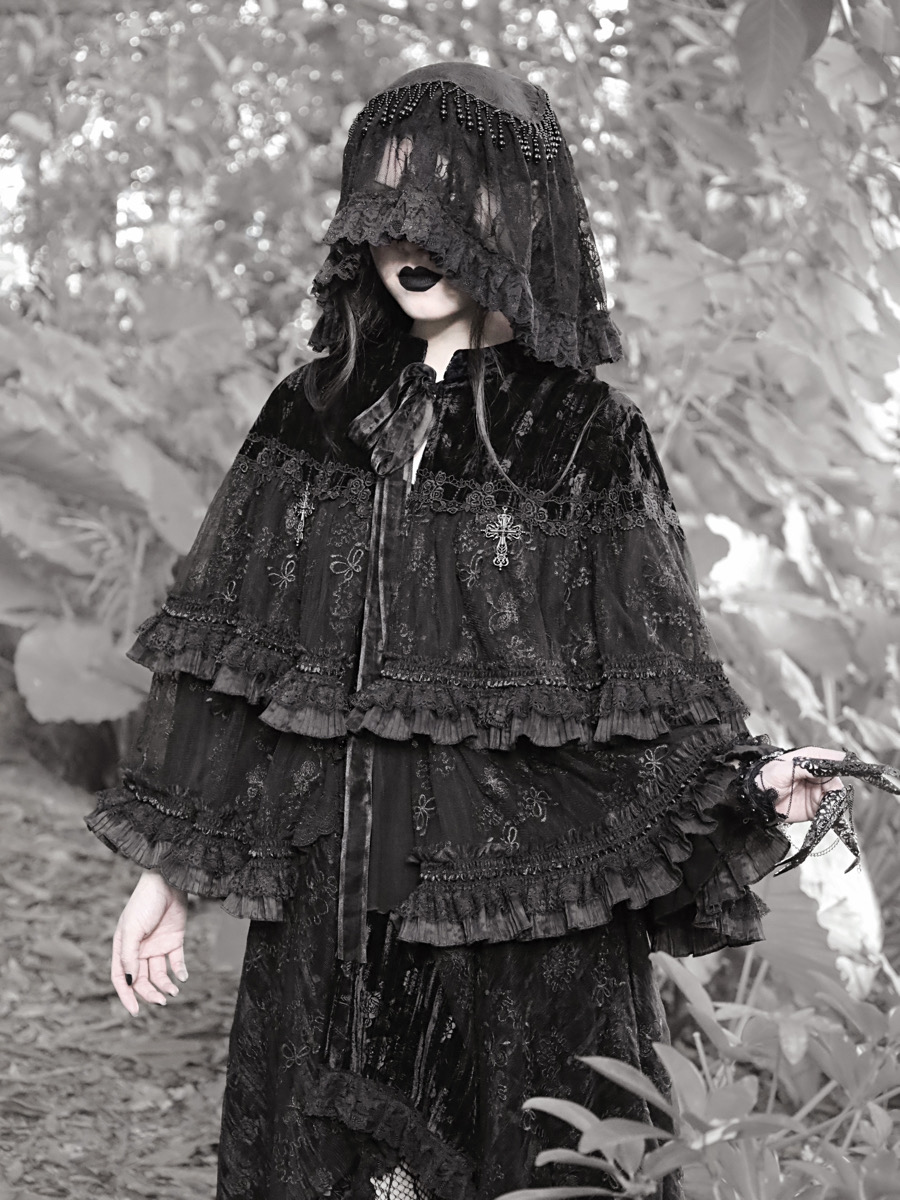 Gothic Lace Cape Shawl with Hood