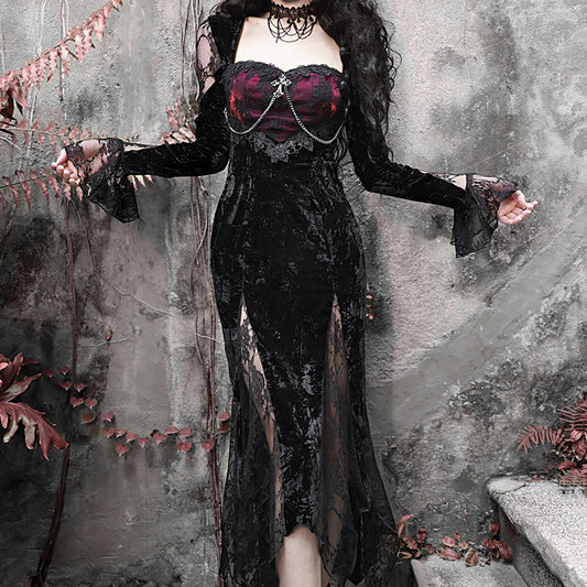 Black Gothic Lace Mermaid Dress