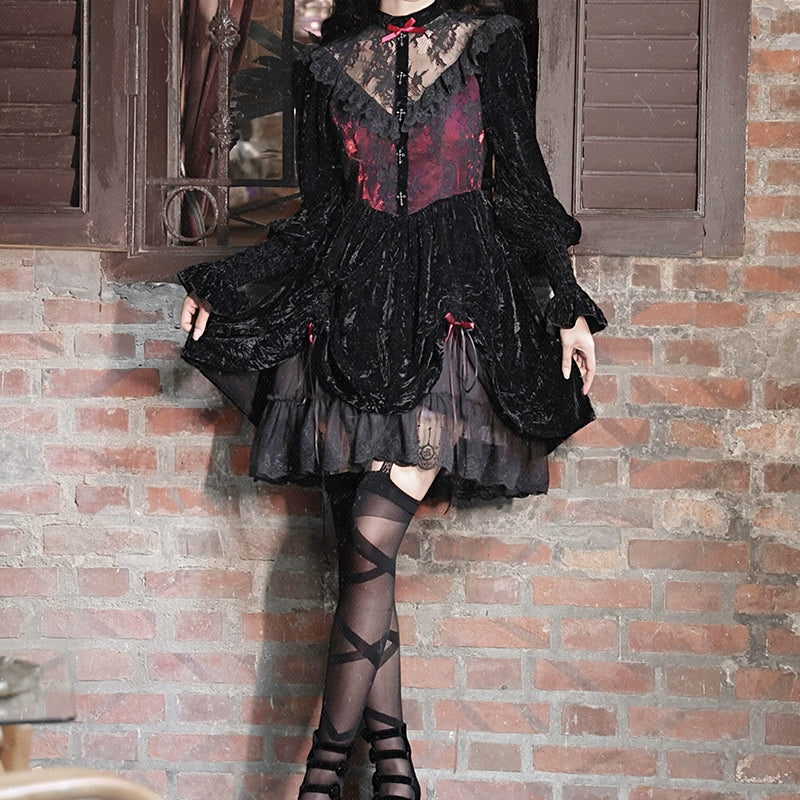 Puff Sleeve Gothic Lace Dress