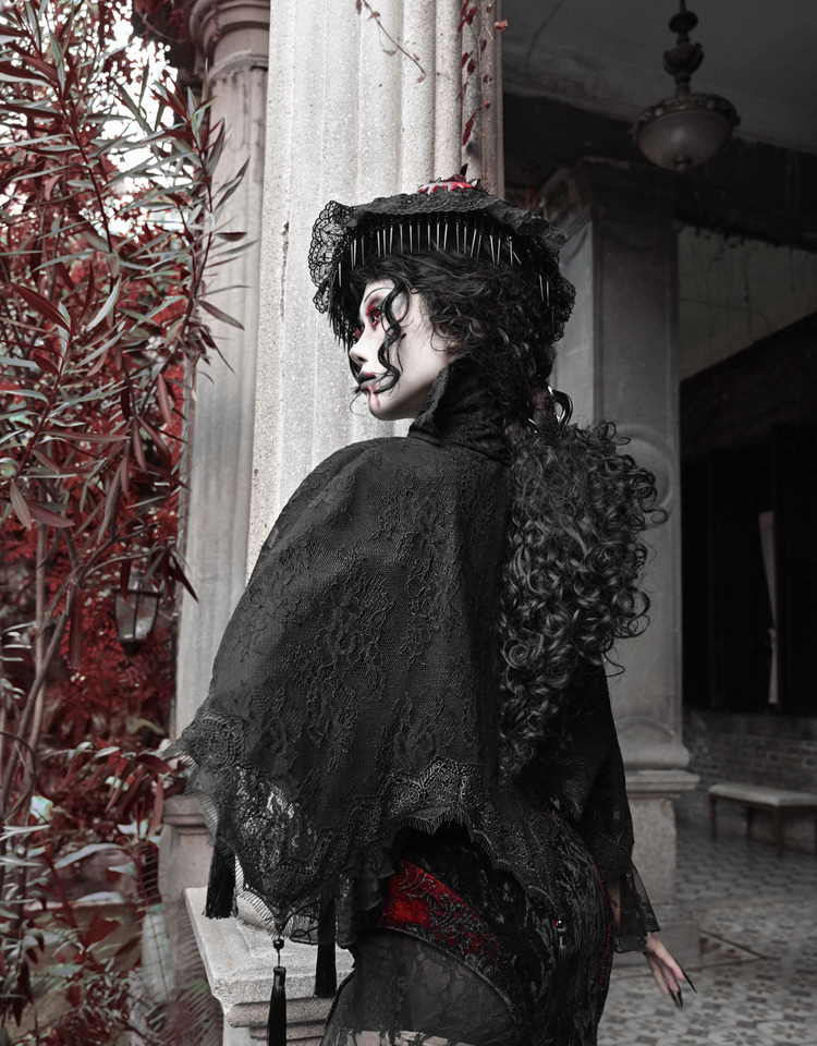 Gothic Lace Cape Shawl with Hood