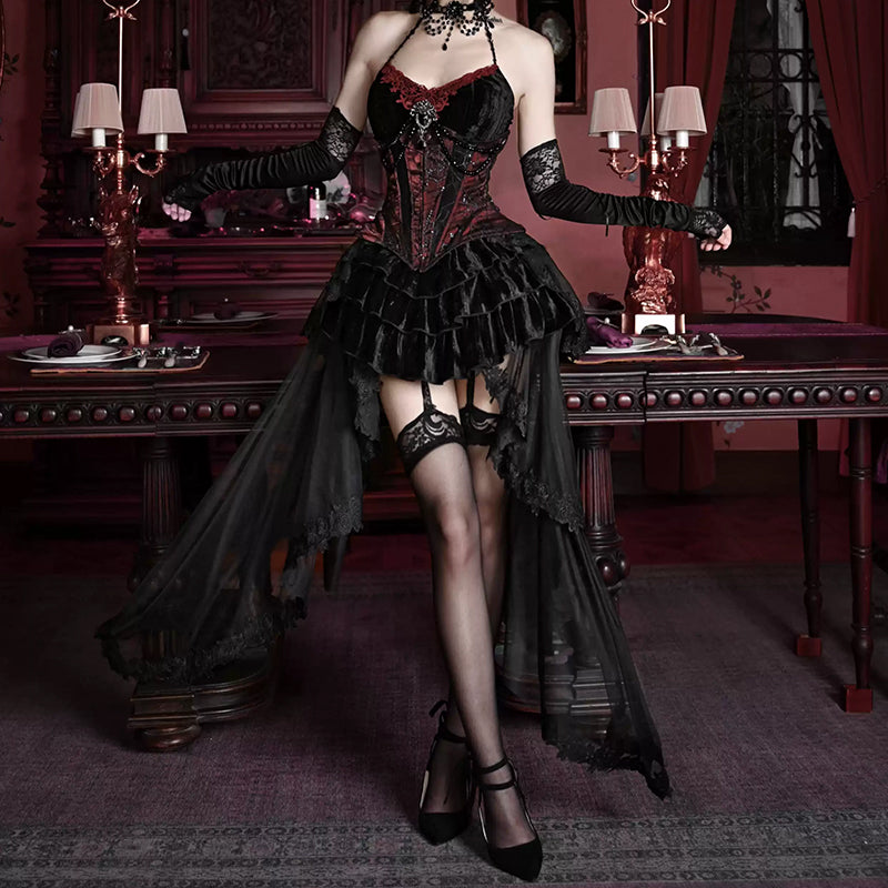 Gothic Corset Fishbone Suspender Skirt